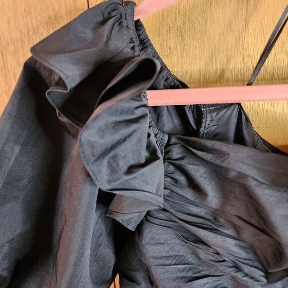 Prabal Gurung Black Off Shoulder Ruched Bodice Fit Flare Knee Length Dress Sz14 - Picture 2 of 10